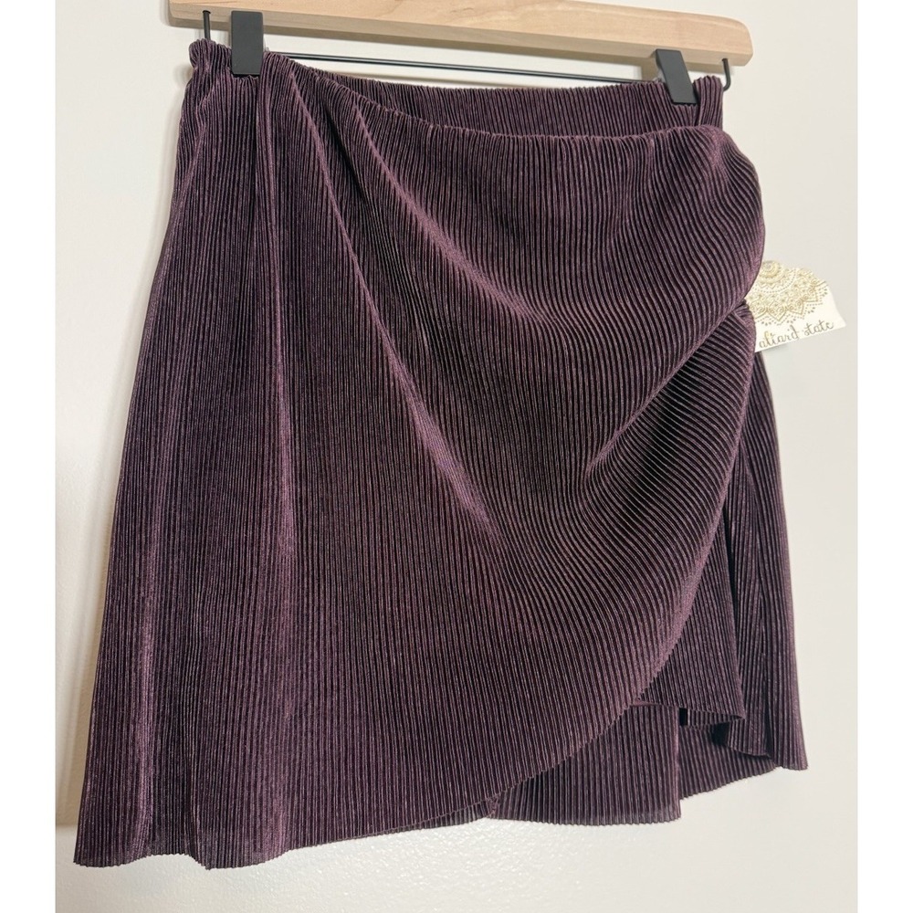 NWT Alter'd‎ State Lined Skirt Burgundy Ribbed Pleated A-line Size Extra Small